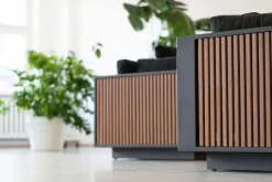 Outlet Aztec Plus Gartenlounge, natur/schwarz, Alu/Polyester/Holzimitat, pulverbeschichtet, wetterbeständig, inkl. Kissen & Polster Gartenlounge|Aluminium-Gartenmöbel