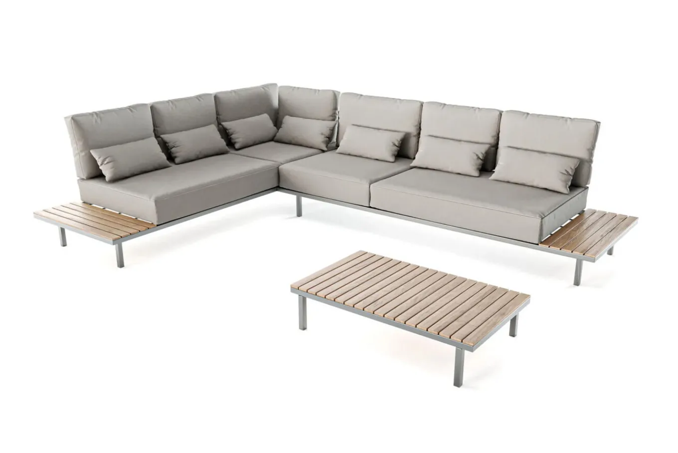 Hot Baki Gartenlounge, natur/grau, Edelstahl/Teak, wetterbeständig, rostfrei, verstellbare Rückenlehne, abnehmbare Bezüge Gartenlounge|Edelstahl-Gartenmöbel