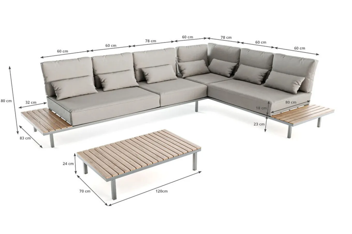 Hot Baki Gartenlounge, natur/grau, Edelstahl/Teak, wetterbeständig, rostfrei, verstellbare Rückenlehne, abnehmbare Bezüge Gartenlounge|Edelstahl-Gartenmöbel