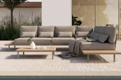 Hot Baki Gartenlounge, natur/grau, Edelstahl/Teak, wetterbeständig, rostfrei, verstellbare Rückenlehne, abnehmbare Bezüge Gartenlounge|Edelstahl-Gartenmöbel