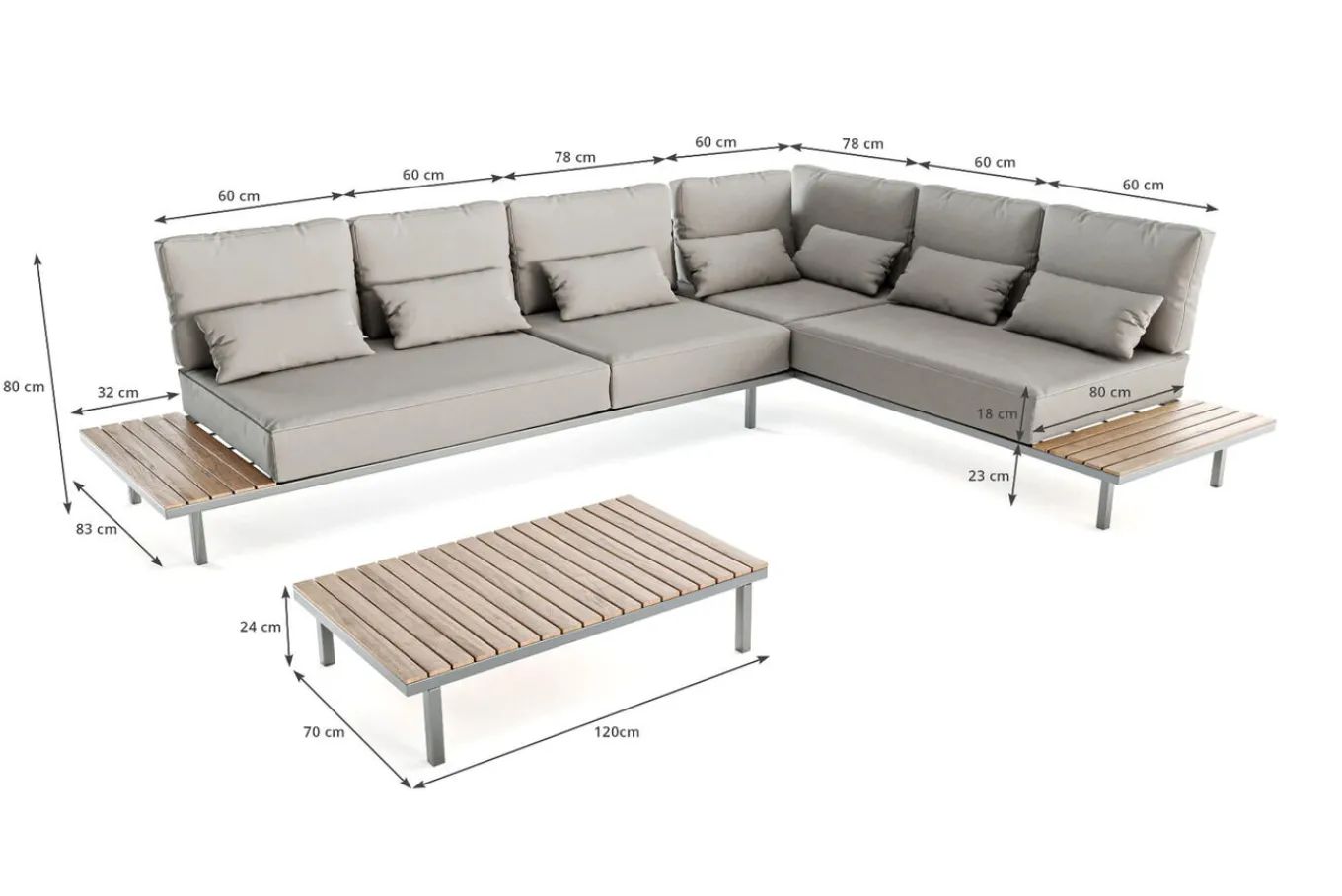 Hot Baki Gartenlounge, natur/grau, Edelstahl/Teak, wetterbeständig, rostfrei, verstellbare Rückenlehne, abnehmbare Bezüge Gartenlounge|Edelstahl-Gartenmöbel