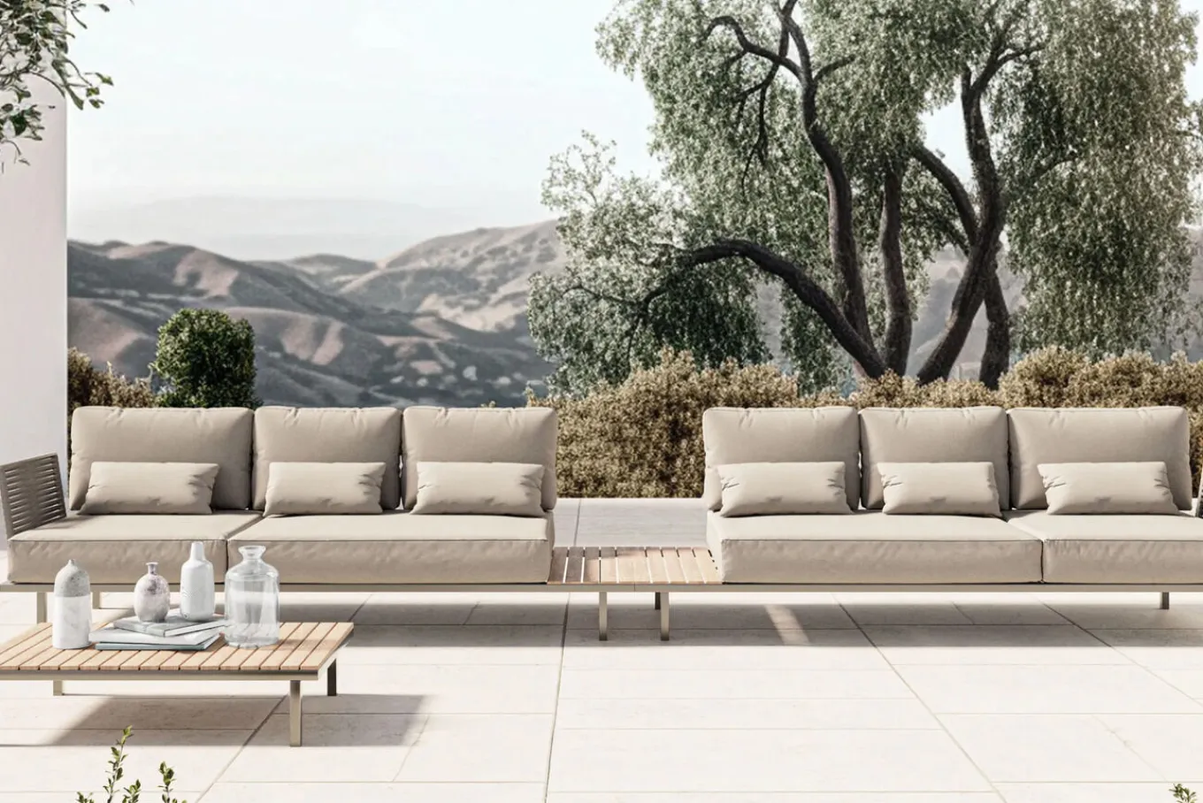 Hot Baki Gartenlounge, natur/grau, Edelstahl/Teak, wetterbeständig, rostfrei, verstellbare Rückenlehne, abnehmbare Bezüge Gartenlounge|Edelstahl-Gartenmöbel