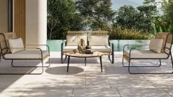 Clearance Big Lattice Lounge, natur/schwarz, Alu/Polyrattan, inkl. Kissen, schnelltrocknend, wetterbeständig Polyrattan-Gartenmöbel|Gartenlounge