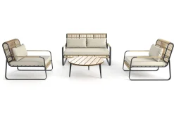 Clearance Big Lattice Lounge, natur/schwarz, Alu/Polyrattan, inkl. Kissen, schnelltrocknend, wetterbeständig Polyrattan-Gartenmöbel|Gartenlounge
