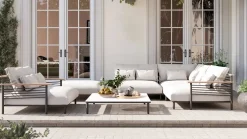 Best Dorina Plus Gartenlounge, grau/anthrazit, Alu/Holzoptik, wetterbeständig, UV-beständig, inkl. Kissen Gartenlounge|Aluminium-Gartenmöbel