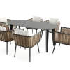 Hot Grant Dining 6 Garten-Essgruppe, anthrazit/beige, Alu/Polyrattan, abnehmbare Bezüge, Tischplatte aus Sicherheitsglas Polyrattan-Gartenmöbel|Garten-Essgruppen