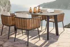 Outlet Grant Dining Garten-Essgruppe, anthrazit, Alu/Polyrattan, Tischplatte aus ESG-Sicherheitsglas, inkl. Kissen Polyrattan-Gartenmöbel|Garten-Essgruppen