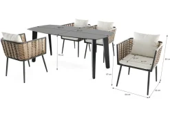 Outlet Grant Dining Garten-Essgruppe, anthrazit, Alu/Polyrattan, Tischplatte aus ESG-Sicherheitsglas, inkl. Kissen Polyrattan-Gartenmöbel|Garten-Essgruppen