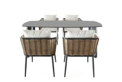 Outlet Grant Dining Garten-Essgruppe, anthrazit, Alu/Polyrattan, Tischplatte aus ESG-Sicherheitsglas, inkl. Kissen Polyrattan-Gartenmöbel|Garten-Essgruppen