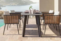 Outlet Grant Dining Garten-Essgruppe, anthrazit, Alu/Polyrattan, Tischplatte aus ESG-Sicherheitsglas, inkl. Kissen Polyrattan-Gartenmöbel|Garten-Essgruppen