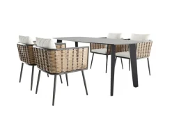 Outlet Grant Dining Garten-Essgruppe, anthrazit, Alu/Polyrattan, Tischplatte aus ESG-Sicherheitsglas, inkl. Kissen Polyrattan-Gartenmöbel|Garten-Essgruppen