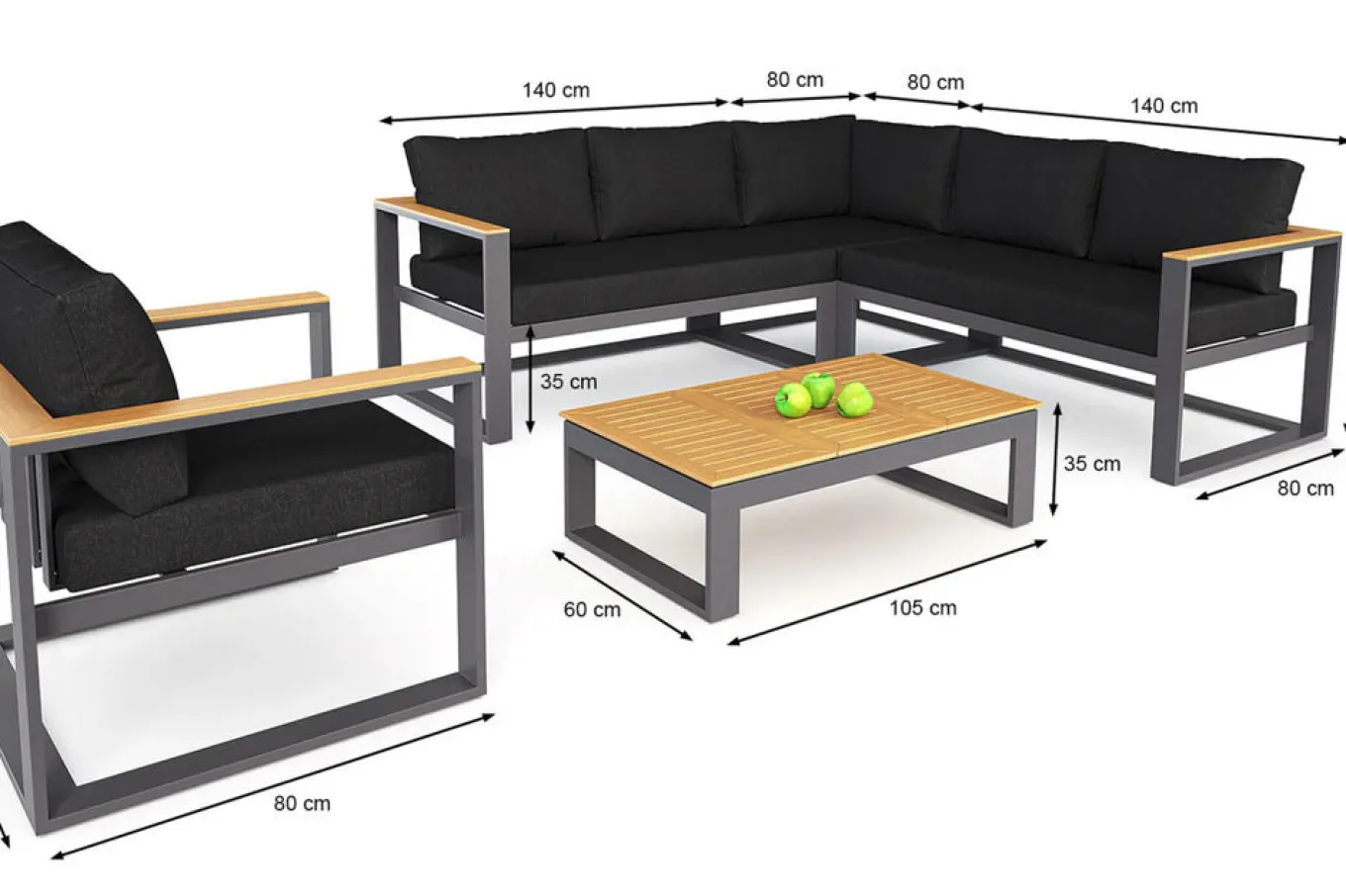 Lecoin Gartenlounge, anthrazit, Alu/Teak, pflegeleicht, wetterbeständig, pulverbeschichtet, inkl. Kissen, abnehmbare Bezüge Gartenlounge|Aluminium-Gartenmöbel