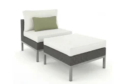 Online Silva Mini Gartenlounge, braun/creme, Polyrattan/Edelstahl, 2-teilig, modular, inkl. Hocker & Dekokissen Gartenlounge|Edelstahl-Gartenmöbel