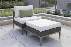 Online Silva Mini Gartenlounge, braun/creme, Polyrattan/Edelstahl, 2-teilig, modular, inkl. Hocker & Dekokissen Gartenlounge|Edelstahl-Gartenmöbel
