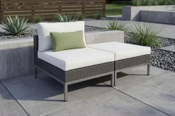 Online Silva Mini Gartenlounge, braun/creme, Polyrattan/Edelstahl, 2-teilig, modular, inkl. Hocker & Dekokissen Gartenlounge|Edelstahl-Gartenmöbel