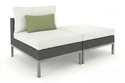 Online Silva Mini Gartenlounge, braun/creme, Polyrattan/Edelstahl, 2-teilig, modular, inkl. Hocker & Dekokissen Gartenlounge|Edelstahl-Gartenmöbel