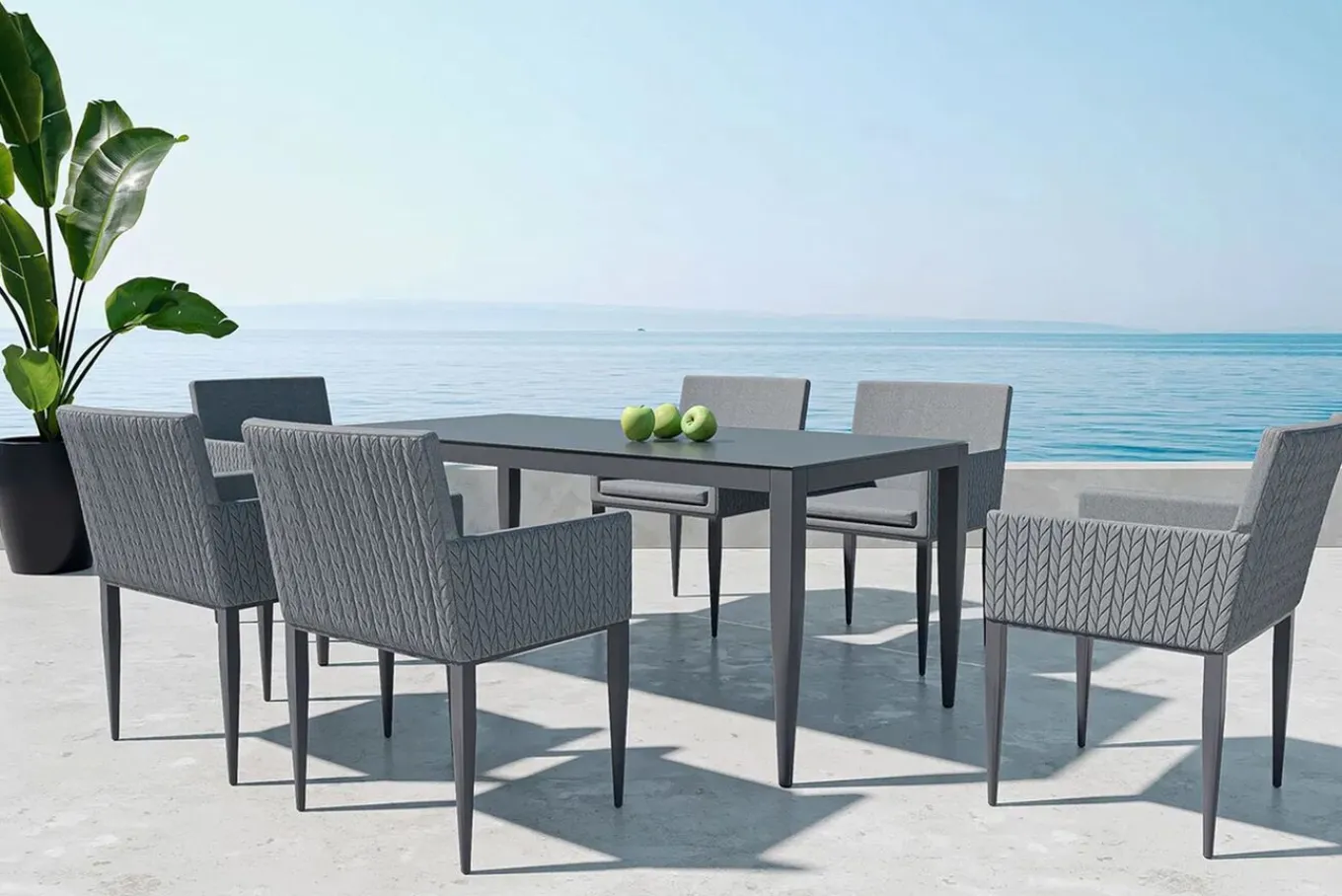 Best Styelo Garten-Essgruppe, mineralgrau/anthrazit, Alu/Keramik/Polyester, 180 x 90 cm, inkl. Kissen Garten-Essgruppen