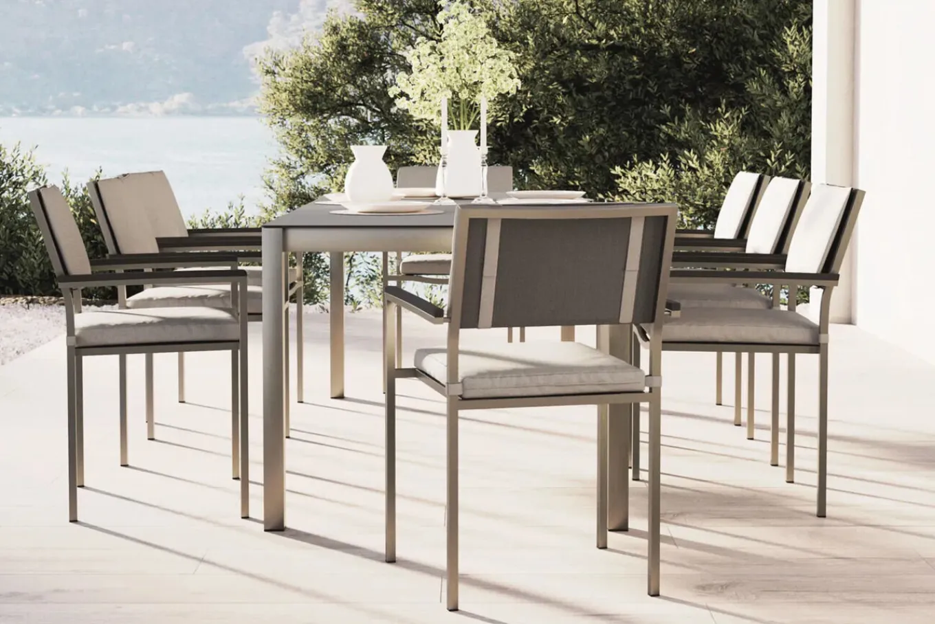 Suite Dining 8 Garten-Essgruppe, grau, Edelstahl/Textilene, ausziehbar & stapelbar, witterungsbeständig, inkl. Kissen & Polster Garten-Essgruppen|Edelstahl-Gartenmöbel