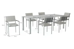 Suite Dining 6 Garten-Essgruppe, grau/anthrazit, Edelstahl/Textilene, ausziehbar & stapelbar, wetterbeständig, platzsparend Garten-Essgruppen|Edelstahl-Gartenmöbel