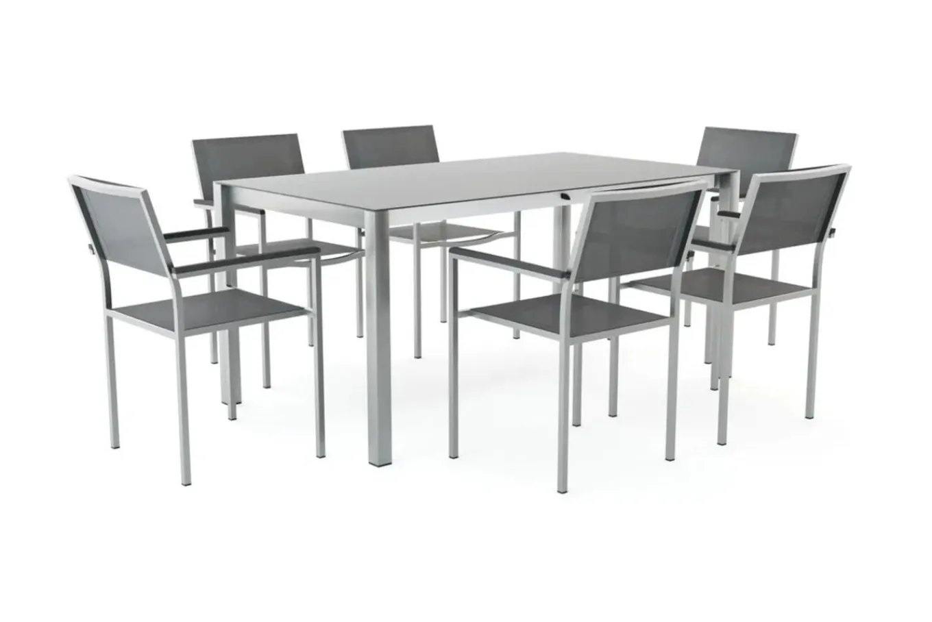 Suite Dining 6 Garten-Essgruppe, grau/anthrazit, Edelstahl/Textilene, ausziehbar & stapelbar, wetterbeständig, platzsparend Garten-Essgruppen|Edelstahl-Gartenmöbel