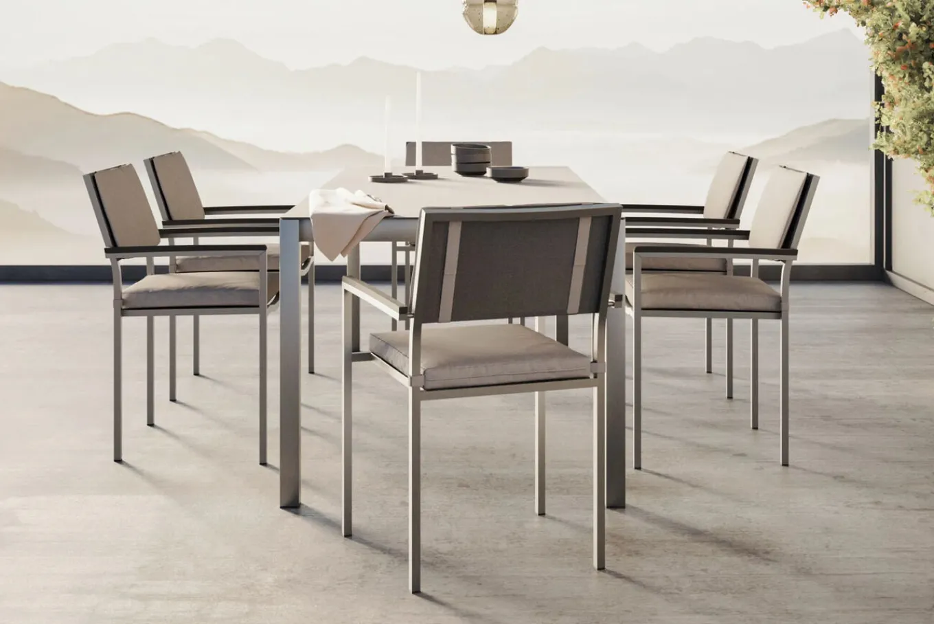 Suite Dining 6 Garten-Essgruppe, grau/anthrazit, Edelstahl/Textilene, ausziehbar & stapelbar, wetterbeständig, platzsparend Garten-Essgruppen|Edelstahl-Gartenmöbel