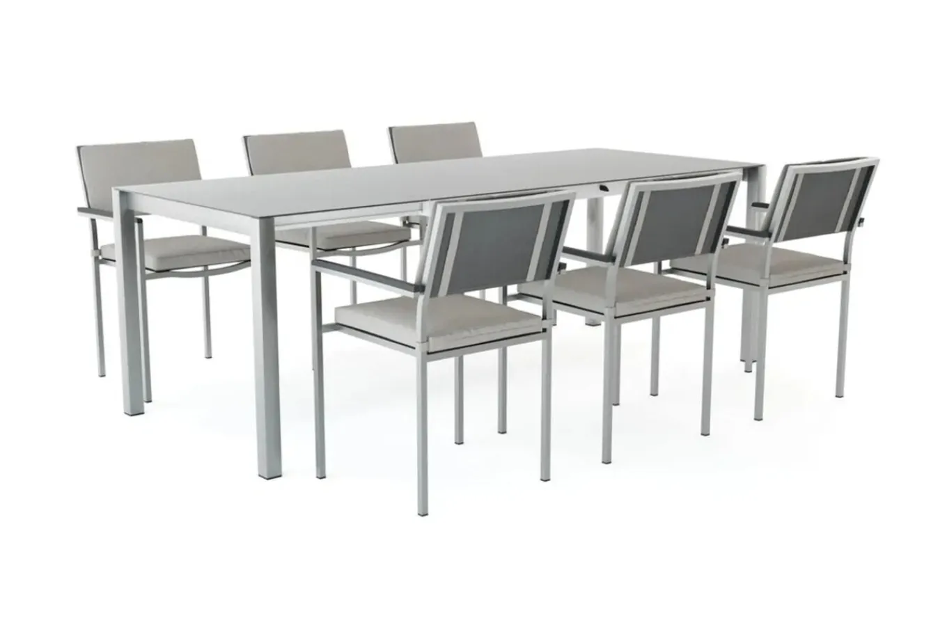 Suite Dining 6 Garten-Essgruppe, grau/anthrazit, Edelstahl/Textilene, ausziehbar & stapelbar, wetterbeständig, platzsparend Garten-Essgruppen|Edelstahl-Gartenmöbel