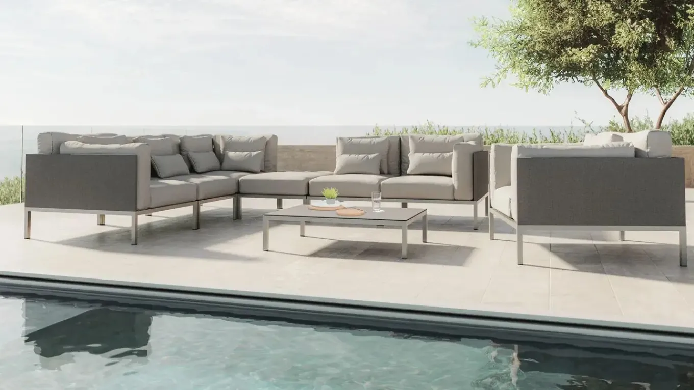 Suite Max Gartenlounge, anthrazit/taupe, Edelstahl/Textilene, abnehmbare Bezüge, wasserfest, rostfreies Material Gartenlounge|Edelstahl-Gartenmöbel