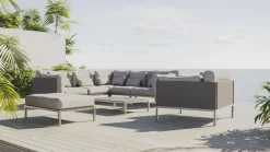 Suite Max Gartenlounge, anthrazit/taupe, Edelstahl/Textilene, abnehmbare Bezüge, wasserfest, rostfreies Material Gartenlounge|Edelstahl-Gartenmöbel
