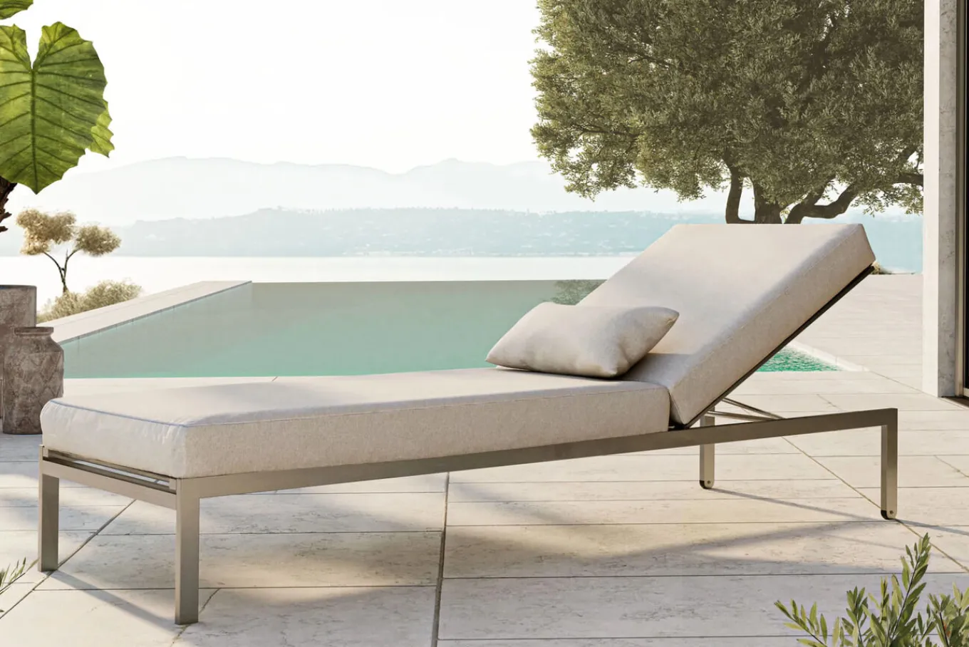 Suite Sun Lounger Compact Gartenliege, grau/taupe, Edelstahl/Textilene, rostfreies Material, UV-beständig, inkl. Kissen Edelstahl-Gartenmöbel|Gartenliegen