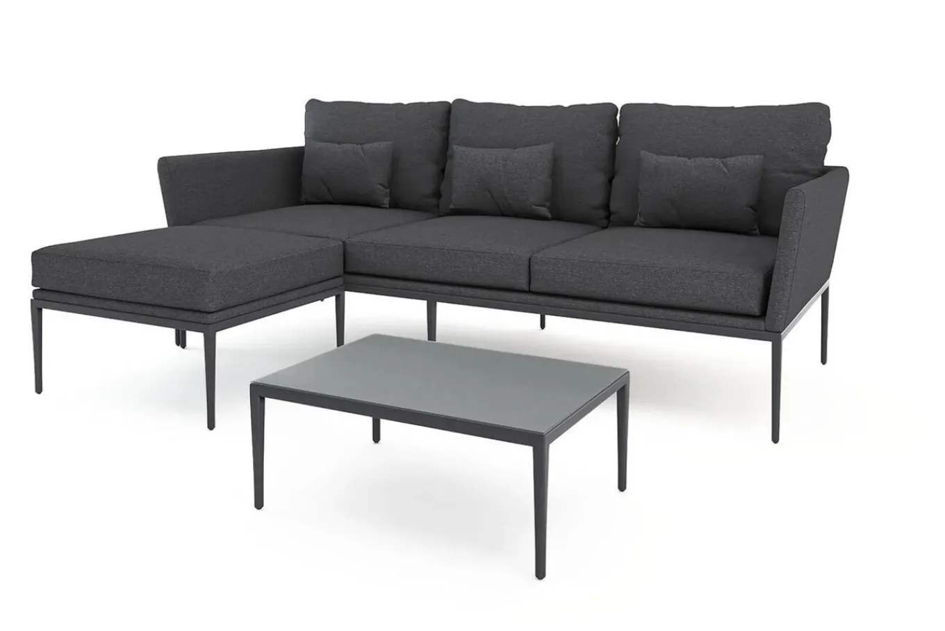 Discount Vinez Gartenlounge, graphitgrau, Alu/Glas, abnehmbare Bezüge, pulverbeschichtet, witterungsbeständig Gartenlounge|Aluminium-Gartenmöbel