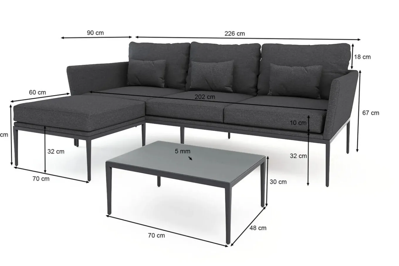 Discount Vinez Gartenlounge, graphitgrau, Alu/Glas, abnehmbare Bezüge, pulverbeschichtet, witterungsbeständig Gartenlounge|Aluminium-Gartenmöbel