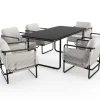 Outlet Tempest Garten-Essgruppe mit 6 Sesseln, hellgrau/anthrazit, Alu/Rope-Geflecht, Esstisch 190 x 95 cm mit Glasplatte, pulverbeschichtet, wetterbeständig, modernes Design Garten-Essgruppen