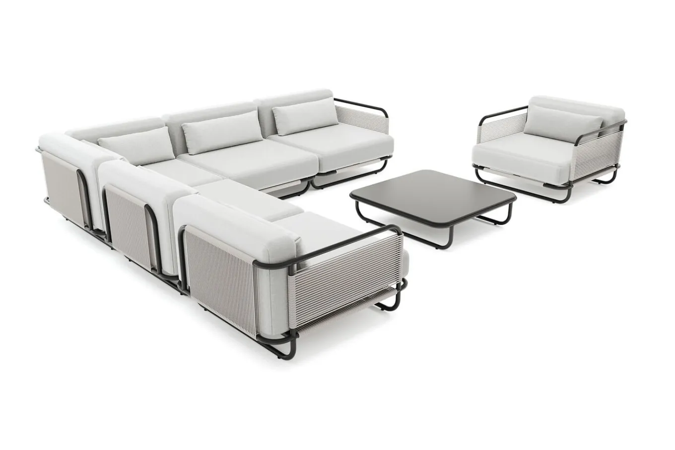 Discount Tempest Gartenlounge L, hellgrau/anthrazit, Alu/Rope-Geflecht, Beistelltisch mit Glasplatte, pulverbeschichtet, wetterfest, modernes Design Gartenlounge