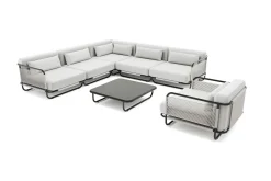 Discount Tempest Gartenlounge L, hellgrau/anthrazit, Alu/Rope-Geflecht, Beistelltisch mit Glasplatte, pulverbeschichtet, wetterfest, modernes Design Gartenlounge