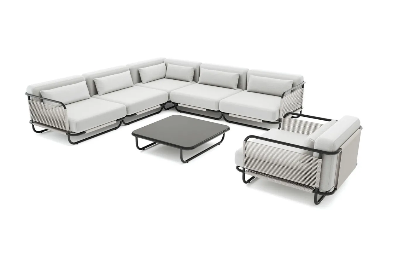 Discount Tempest Gartenlounge L, hellgrau/anthrazit, Alu/Rope-Geflecht, Beistelltisch mit Glasplatte, pulverbeschichtet, wetterfest, modernes Design Gartenlounge