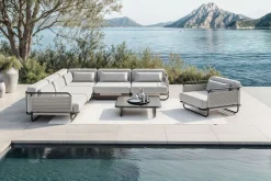 Discount Tempest Gartenlounge L, hellgrau/anthrazit, Alu/Rope-Geflecht, Beistelltisch mit Glasplatte, pulverbeschichtet, wetterfest, modernes Design Gartenlounge