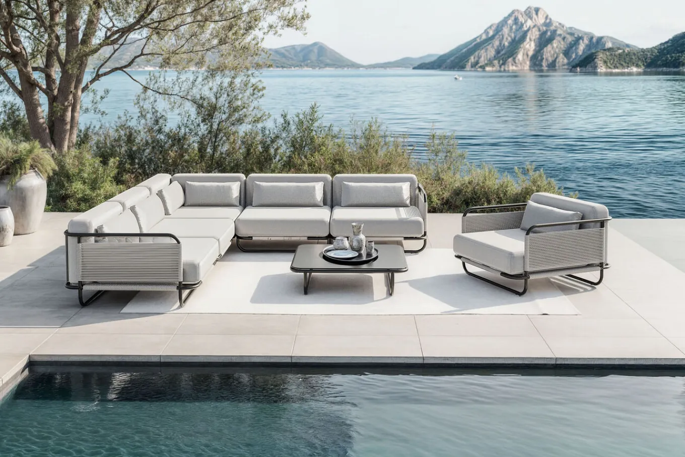 Discount Tempest Gartenlounge L, hellgrau/anthrazit, Alu/Rope-Geflecht, Beistelltisch mit Glasplatte, pulverbeschichtet, wetterfest, modernes Design Gartenlounge