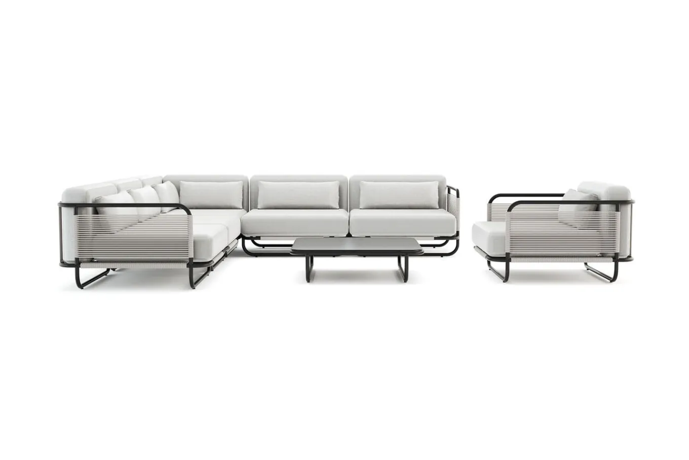 Discount Tempest Gartenlounge L, hellgrau/anthrazit, Alu/Rope-Geflecht, Beistelltisch mit Glasplatte, pulverbeschichtet, wetterfest, modernes Design Gartenlounge
