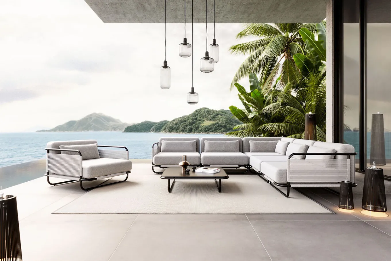 Discount Tempest Gartenlounge L, hellgrau/anthrazit, Alu/Rope-Geflecht, Beistelltisch mit Glasplatte, pulverbeschichtet, wetterfest, modernes Design Gartenlounge