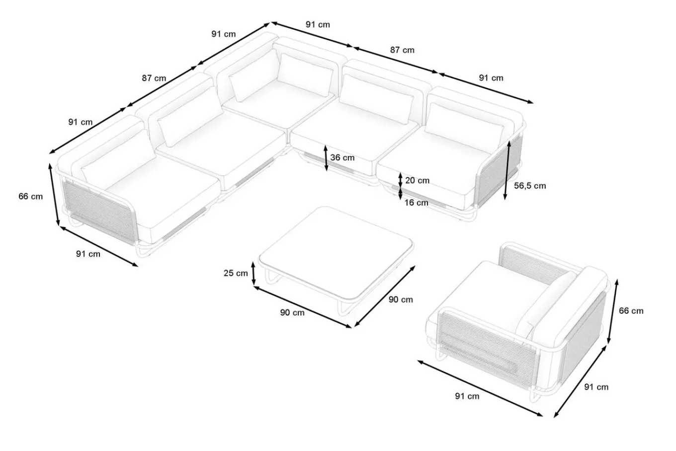 Discount Tempest Gartenlounge L, hellgrau/anthrazit, Alu/Rope-Geflecht, Beistelltisch mit Glasplatte, pulverbeschichtet, wetterfest, modernes Design Gartenlounge