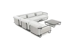 Hot Tempest Gartenlounge M, hellgrau/anthrazit, Alu/Rope-Geflecht, Beistelltisch mit Glasplatte, pulverbeschichtet, wetterfest, modernes Design Gartenlounge