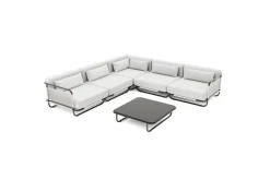 Hot Tempest Gartenlounge M, hellgrau/anthrazit, Alu/Rope-Geflecht, Beistelltisch mit Glasplatte, pulverbeschichtet, wetterfest, modernes Design Gartenlounge