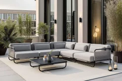 Hot Tempest Gartenlounge M, hellgrau/anthrazit, Alu/Rope-Geflecht, Beistelltisch mit Glasplatte, pulverbeschichtet, wetterfest, modernes Design Gartenlounge