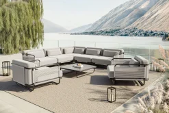 Clearance Tempest Gartenlounge XL, hellgrau/anthrazit, Alu/Rope-Geflecht, Beistelltisch mit Glasplatte, pulverbeschichtet, wetterfest, modernes Design Gartenlounge