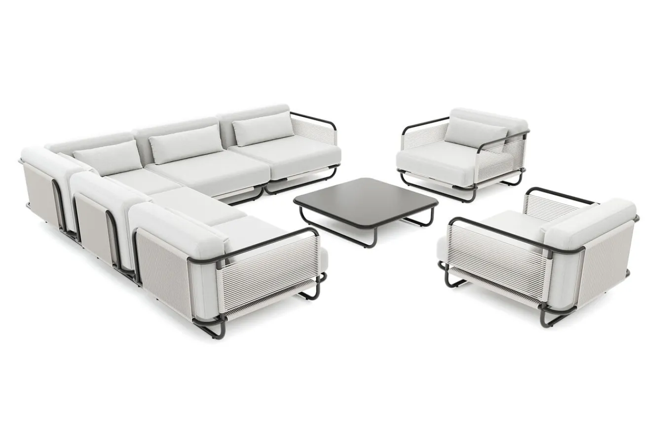 Clearance Tempest Gartenlounge XL, hellgrau/anthrazit, Alu/Rope-Geflecht, Beistelltisch mit Glasplatte, pulverbeschichtet, wetterfest, modernes Design Gartenlounge