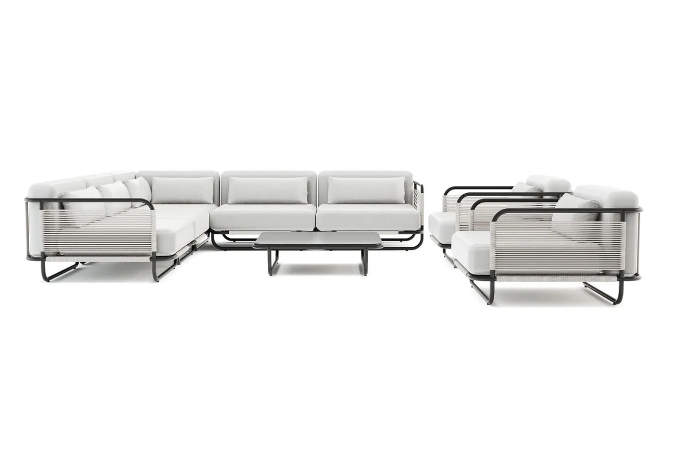 Clearance Tempest Gartenlounge XL, hellgrau/anthrazit, Alu/Rope-Geflecht, Beistelltisch mit Glasplatte, pulverbeschichtet, wetterfest, modernes Design Gartenlounge