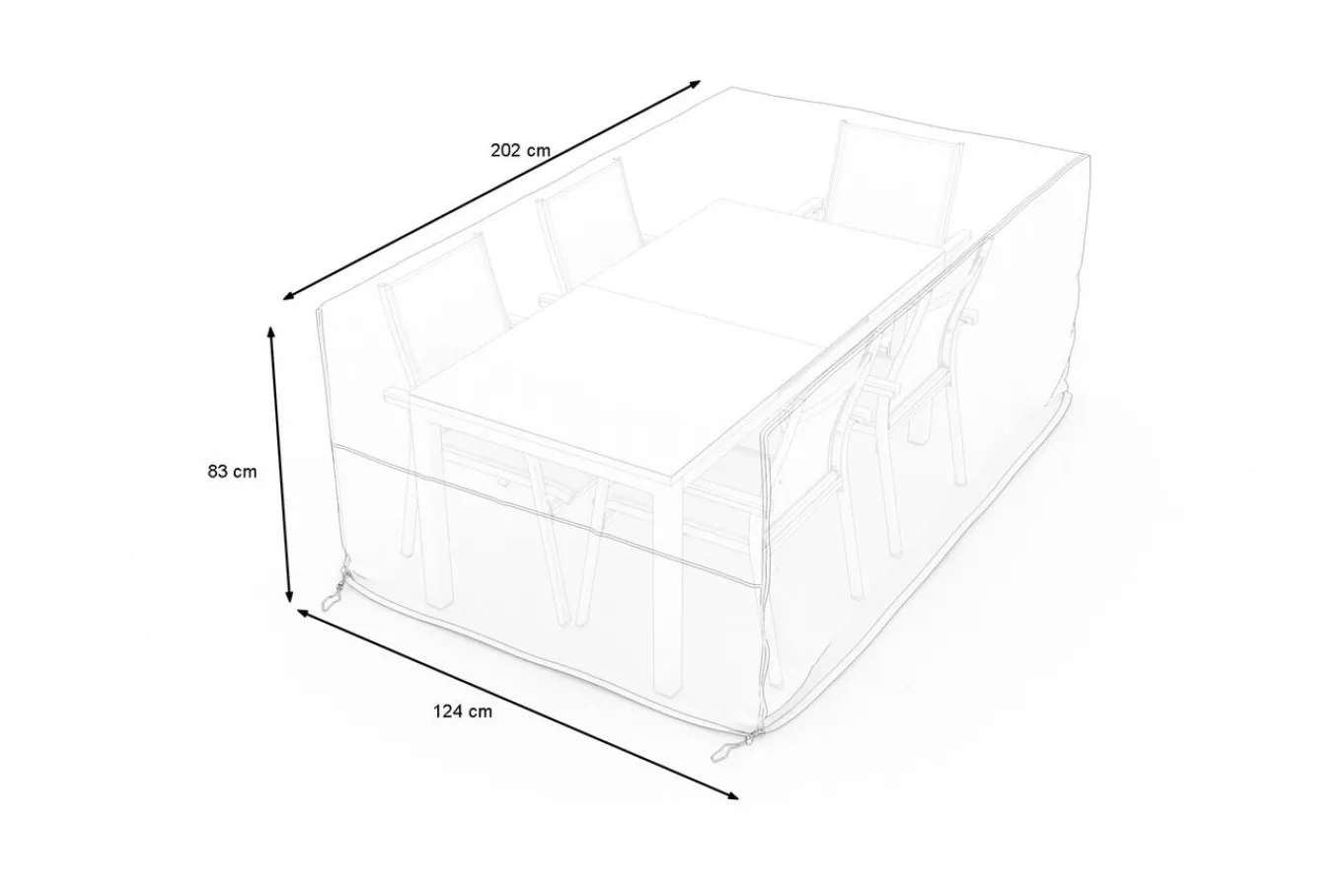 Outlet Abdeckhaube für Garten-Essgruppen, schwarz, Ripstop-Gewebe/Polyester, 202 x 124 x 83 cm, wasserabweisend, UV-Schutz Schutzhüllen