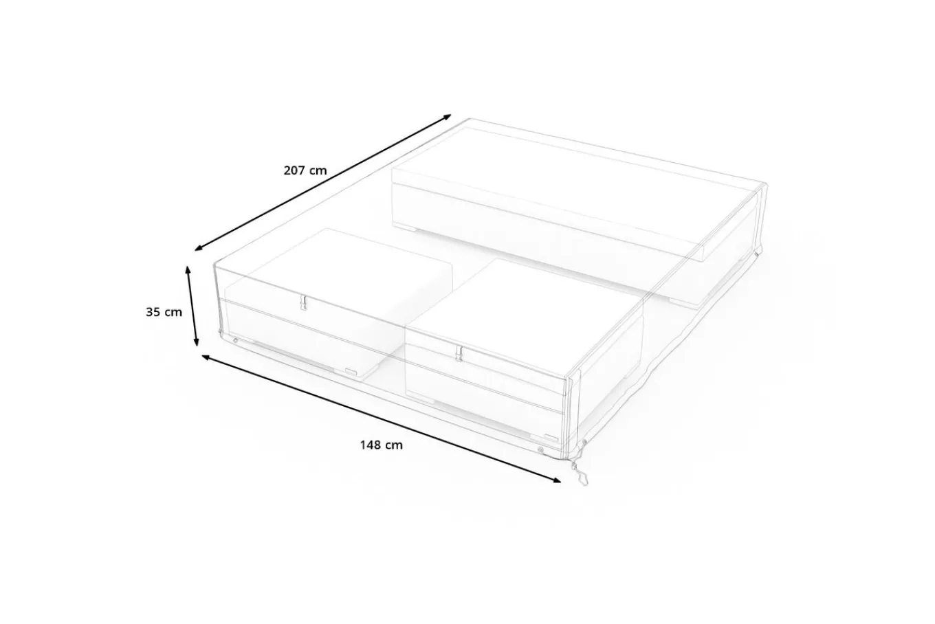 Outlet Abdeckhaube für Gartenlounges, schwarz, Ripstop-Gewebe/Polyester, 207 x 148 x 35 cm, wasserabweisend, UV-Schutz Schutzhüllen