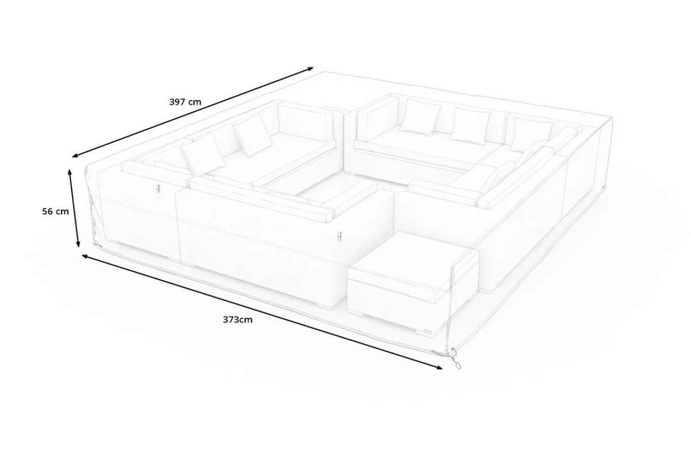 New Abdeckhaube für Gartenlounges, schwarz, Ripstop-Gewebe/Polyester, 397 x 373 x 56 cm, wasserabweisend, UV-Schutz Schutzhüllen