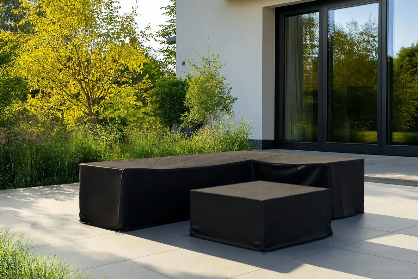 Hot Abdeckhauben-Set für Gartenlounges, schwarz, Ripstop-Gewebe/Polyester, wasserabweisend, UV-Schutz Schutzhüllen